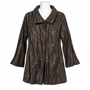 Carlisle Women Jacket Size 6 Metallic Bronze Crinkle Snap Front Flared Sleeve